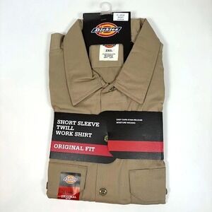NWT Dickies Short Sleeve Twill Work Shirt Mens 2XL  Khaki Original Fit Easy Care